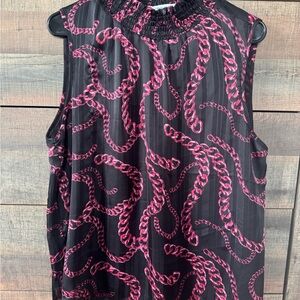 Calvin Klein Pink Sleeveless Boxy Blouse with Mandarin Collar